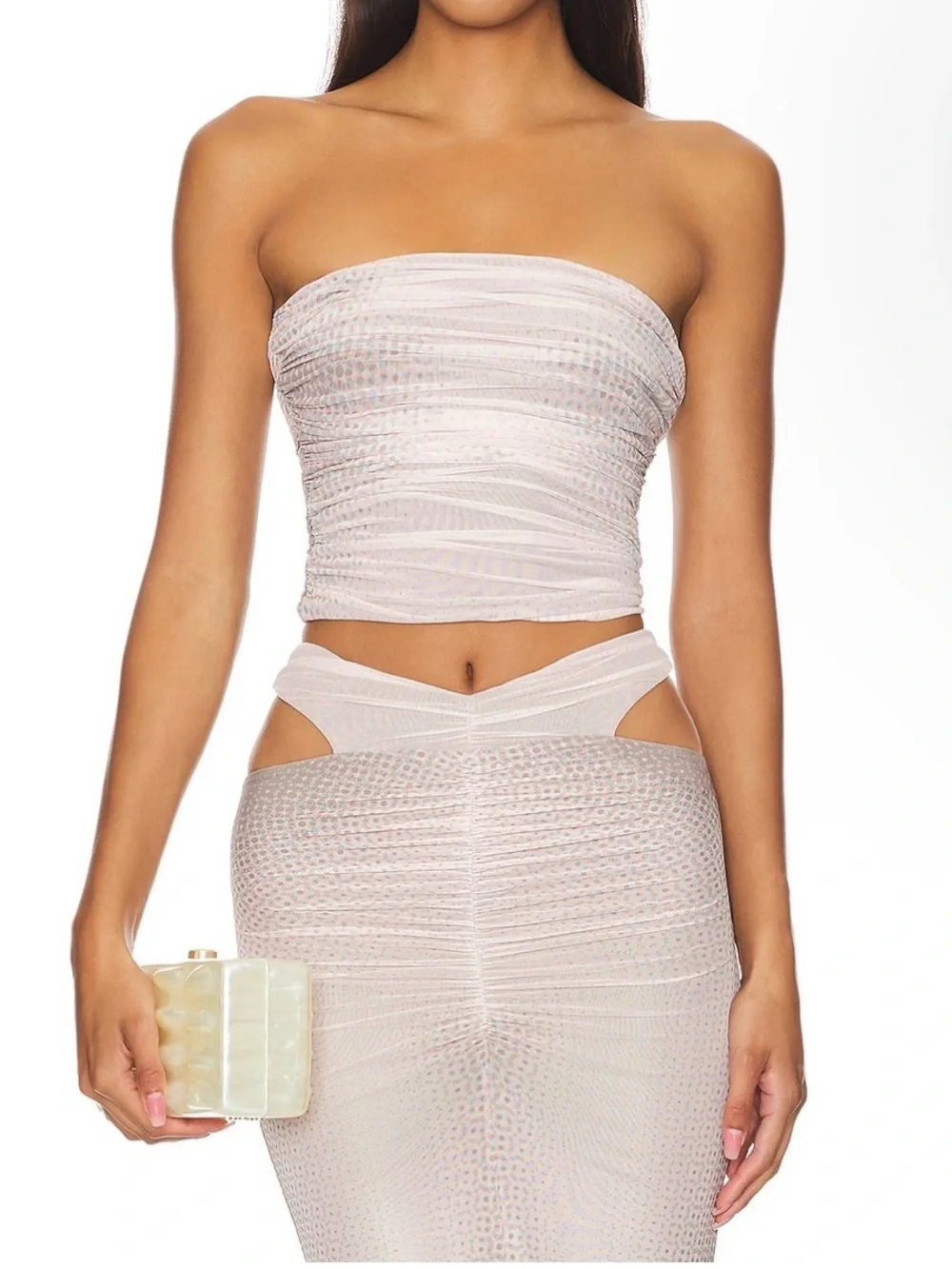 AFRM Pale Blush Two-Piece Mesh Maxi Set